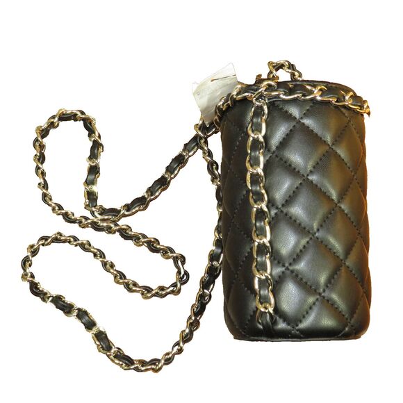 White House Black Market Black Quilted Chain Strap Water Bottle Holder Bag - Picture 3 of 10